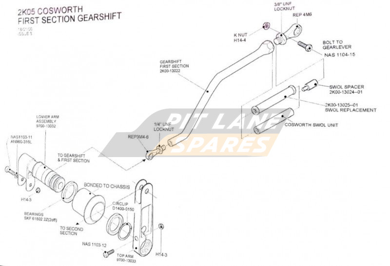 2K05 COSWORTH FIRST SECTION GEARSHIFT Diagram